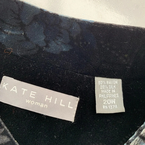 Kate Hill Velvet Coat 20W Black Blue Floral Pockets Boho Witchy Holiday Gothic - Picture 12 of 14